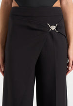 Beryl - Wrap Tailored Pants With Hardware Detail - Black