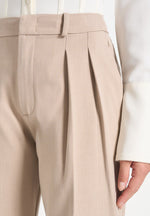 Julie - Tailored Twin Pleat Pants - Beige