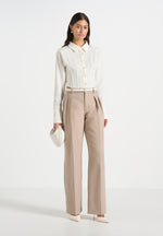 Julie - Tailored Twin Pleat Pants - Beige