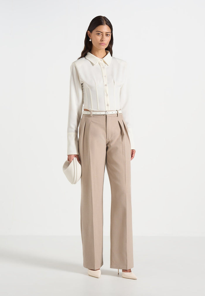 Julie - Tailored Twin Pleat Pants - Beige