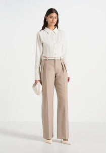 Julie - Tailored Twin Pleat Pants - Beige