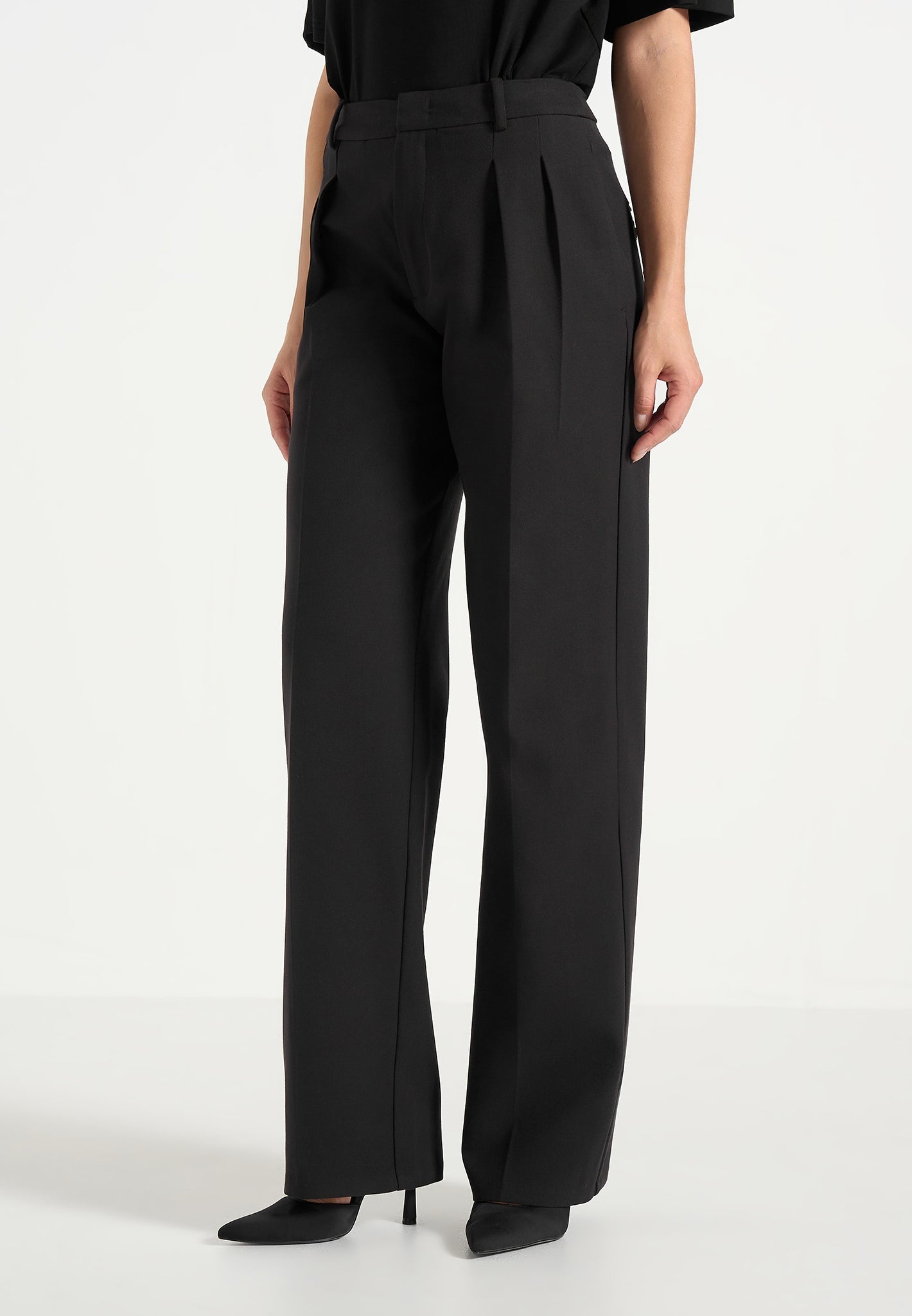 Julie - Tailored Twin Pleat Pants - Black 