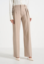 Julie - Tailored Twin Pleat Pants - Beige
