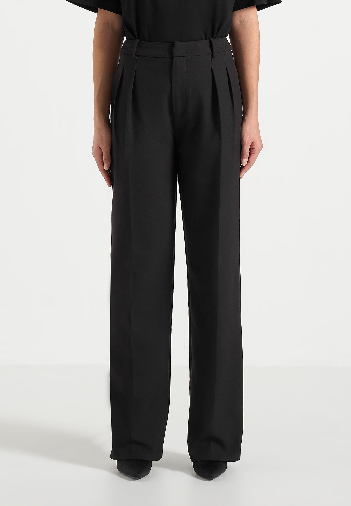 Julie - Tailored Twin Pleat Pants - Black