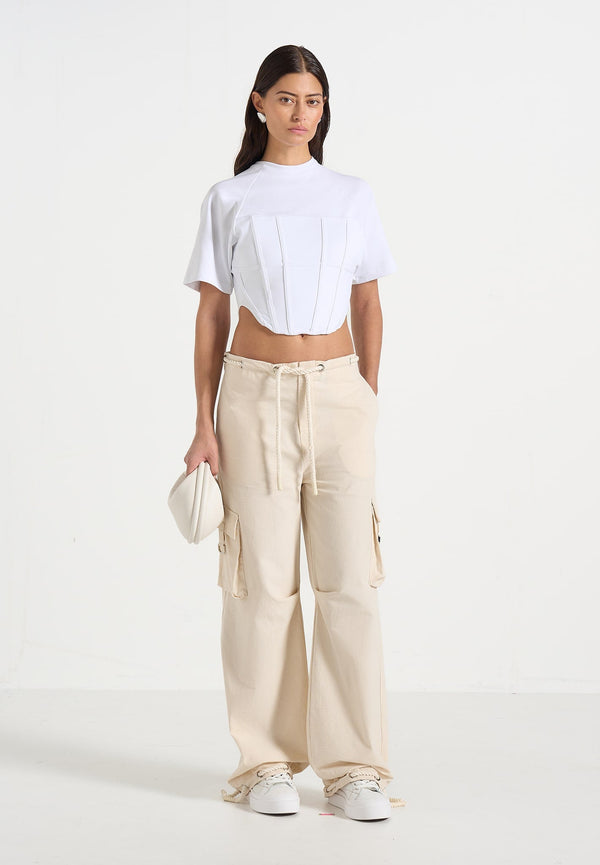 Rosa - Ripstop Parachute Cargo Pants - Cream