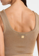Pippa - Pointelle Knitted Tank Top With Knot Button - Gold
