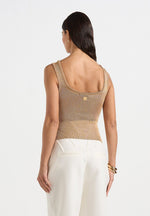 Pippa - Pointelle Knitted Tank Top With Knot Button - Gold