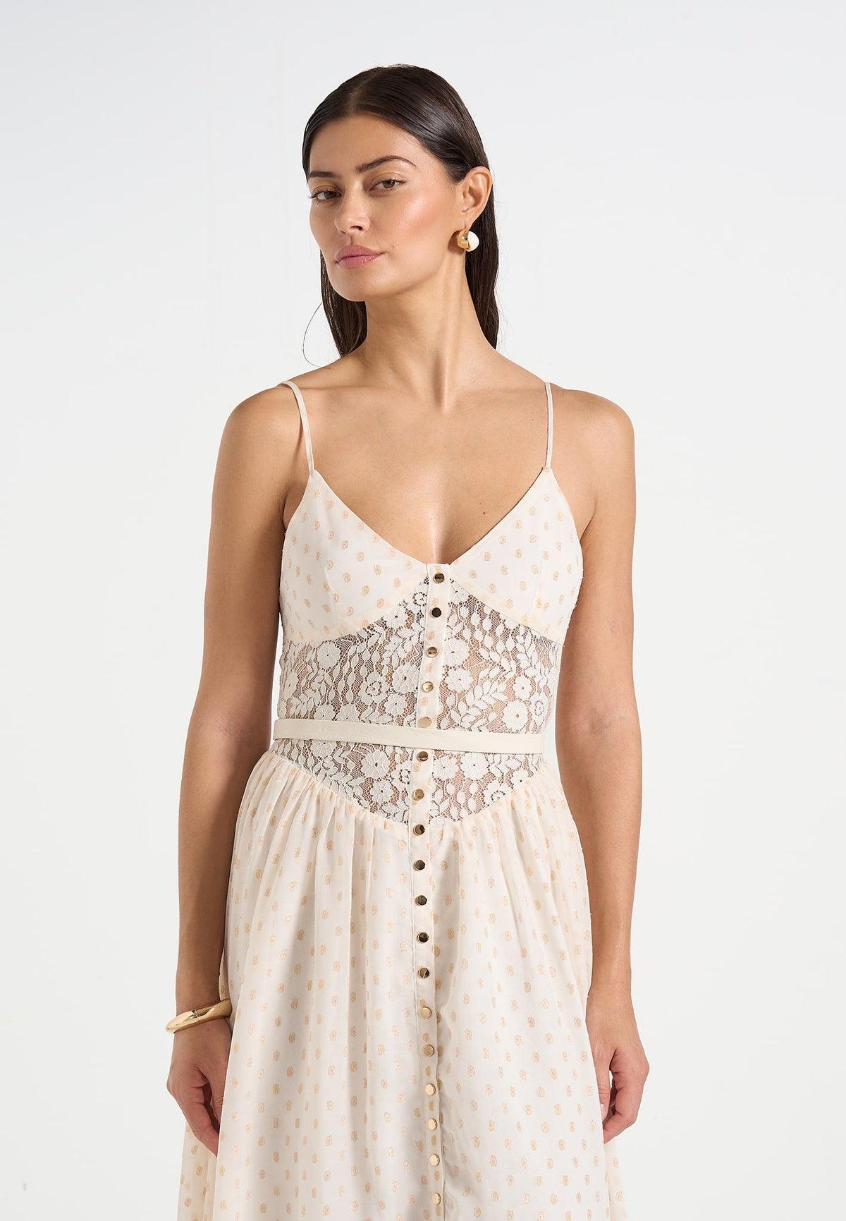 Rosie - Lace Corset Maxi Dress - Cream