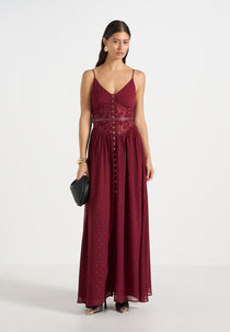 Rosie - Lace Corset Maxi Dress - Wine Red