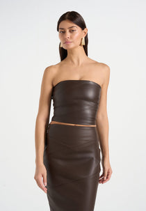 Evie - Bandeau Leather Corset Top - Brown