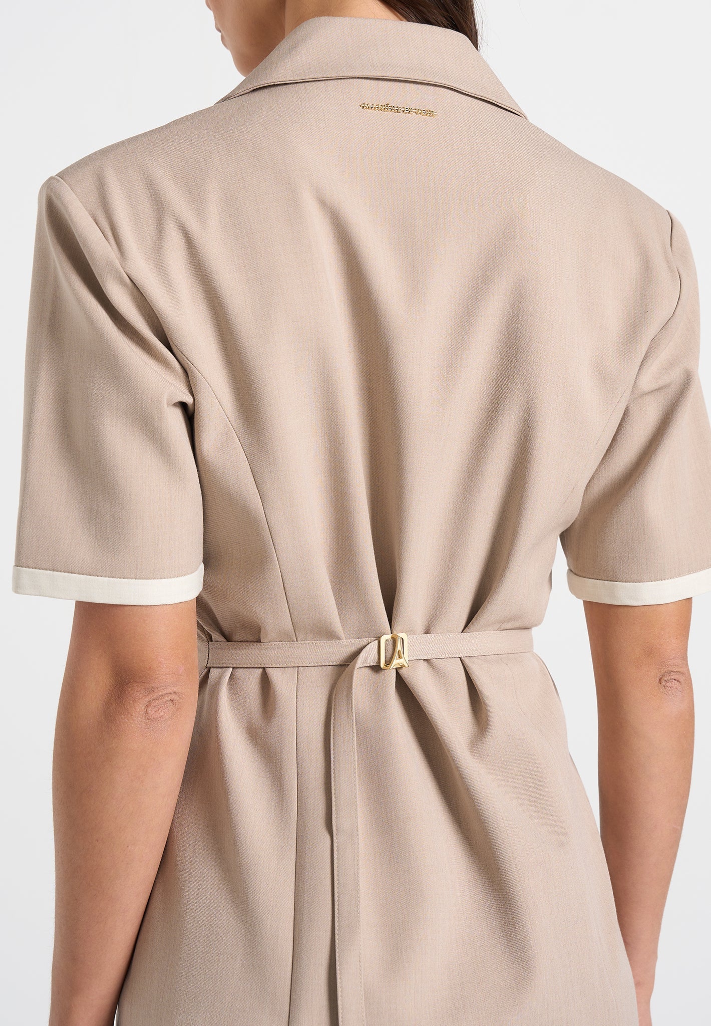 Baya - Tailored Cinch Waist Pleated Blazer Dress - Beige
