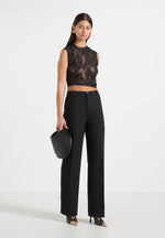 Doria - Tailored Pants With Waistband Detail - Black