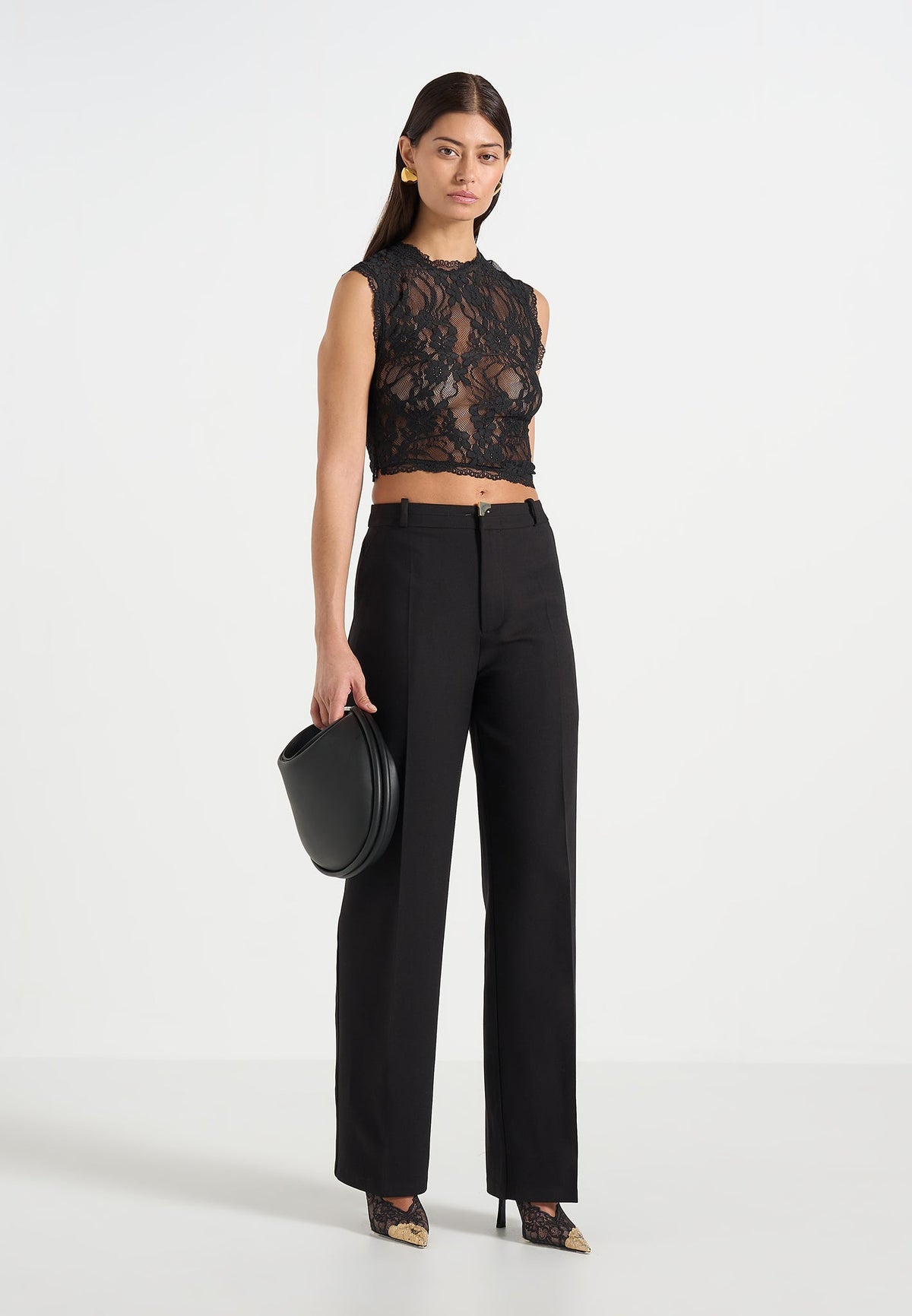 Doria - Tailored Pants With Waistband Detail - Black