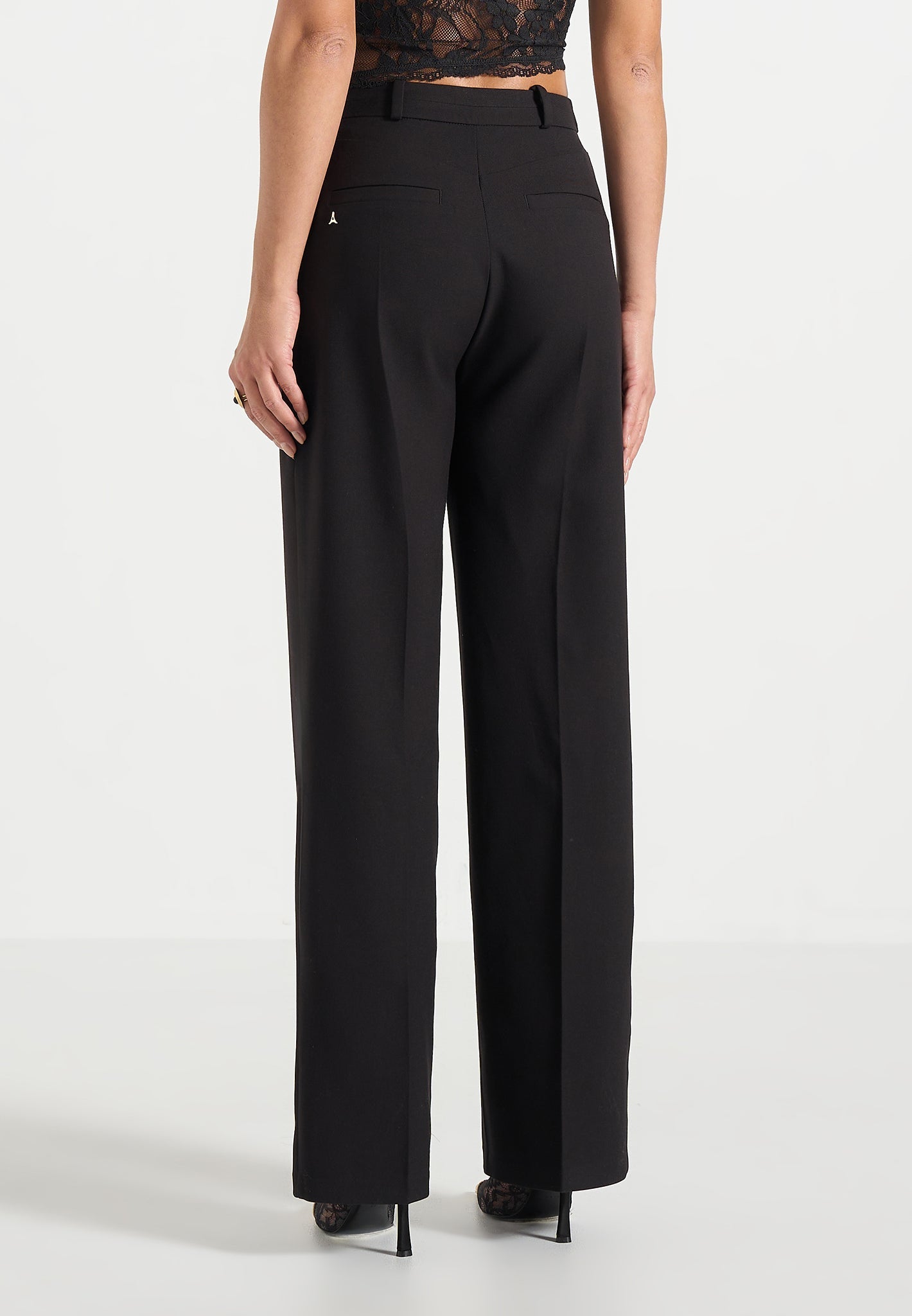 Doria - Tailored Pants With Waistband Detail - Black
