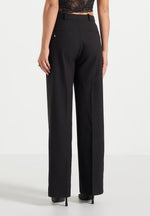 Doria - Tailored Pants With Waistband Detail - Black