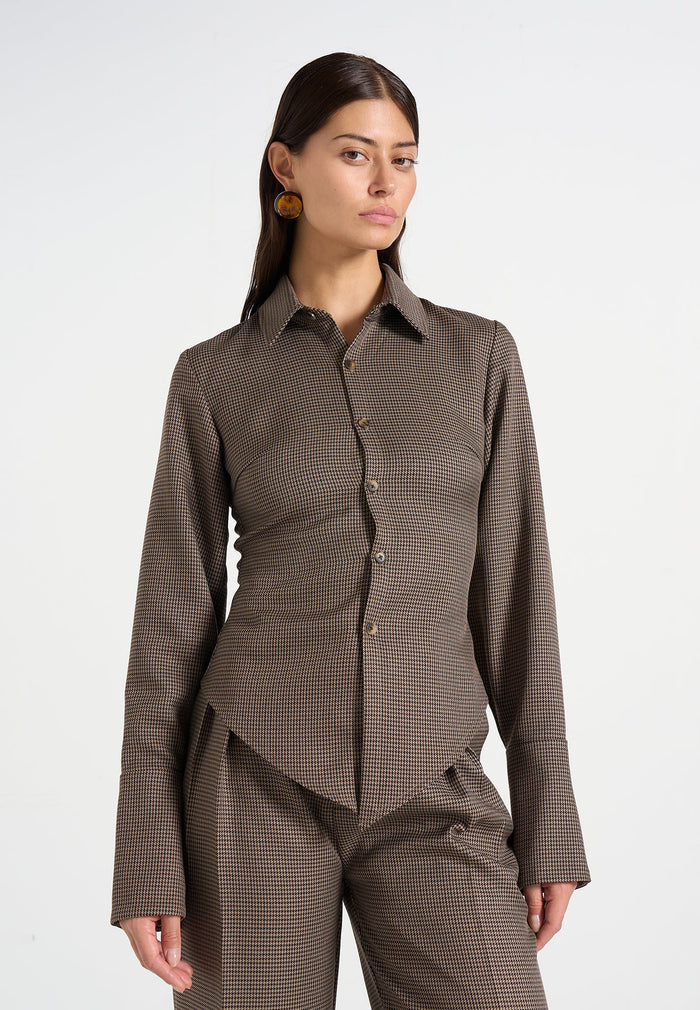 sonia-houndstooth-cinch-shirt-brown