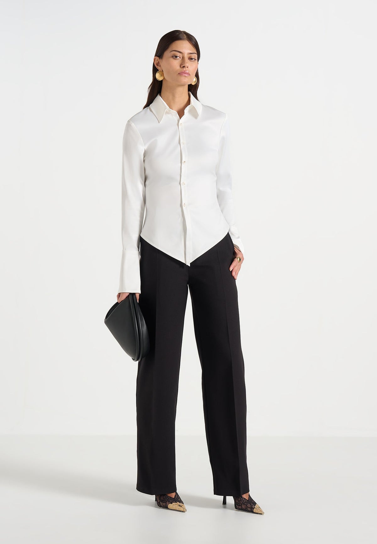 Sonia - Satin Cinch Shirt - White