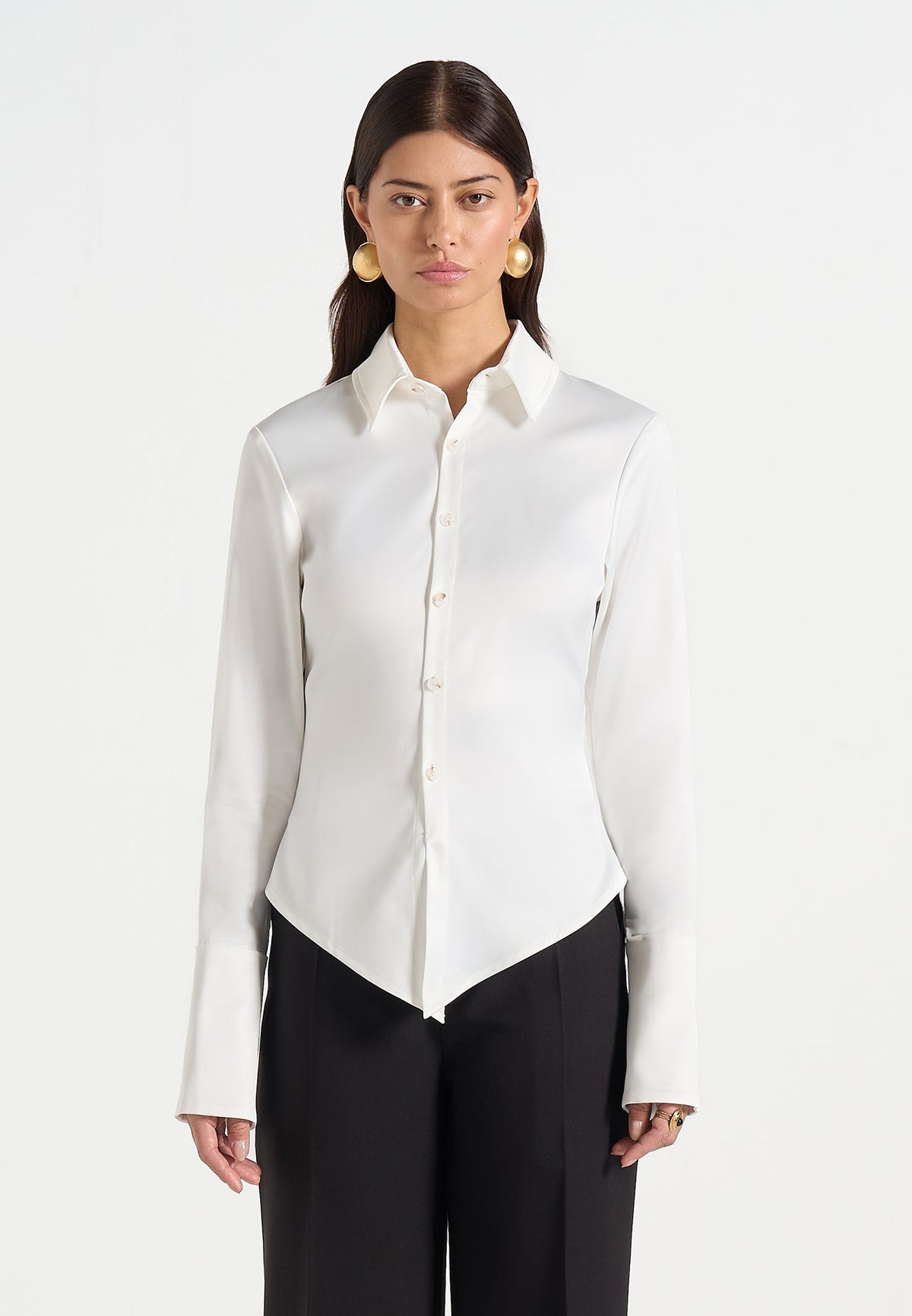 Sonia - Satin Cinch Shirt - White