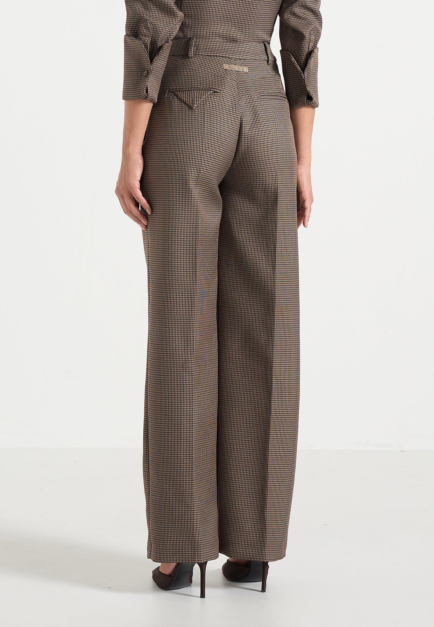 Julie - Houndstooth Twin Pleat Pants - Brown