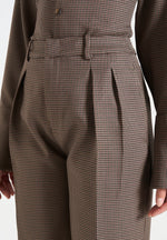 Julie - Houndstooth Twin Pleat Pants - Brown