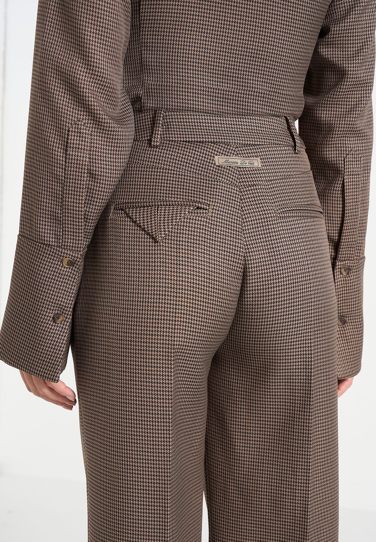 Julie - Houndstooth Twin Pleat Pants - Brown