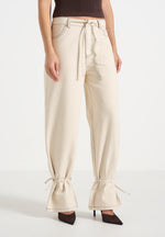 Faye - Wide Mid Rise Jeans With Tie Waist - Cream