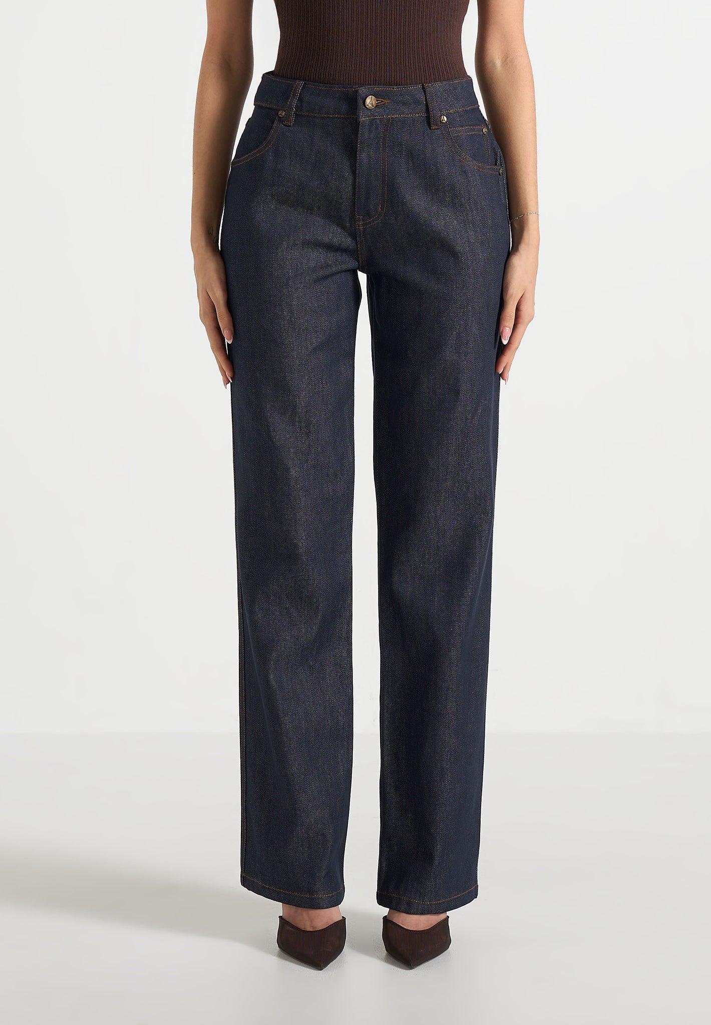 Florence - High Rise Straight Leg Denim Jeans - Indigo