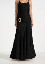 Naomi - Cami Satin Tiered Belted Maxi Dress - Black