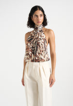 Phoebe - Animal Blouson Tie-Neck Open Back Top - Multi