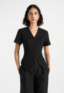 Yolanda - Tailored Peplum Suit Vest - Black