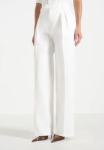 Julie - Satin Twin Pleat Pants - White