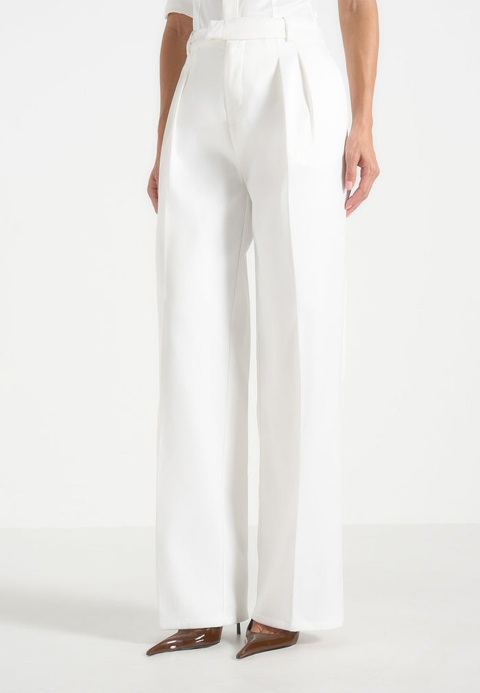 Julie - Satin Twin Pleat Pants - White