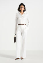 Julie - Satin Twin Pleat Pants - White