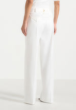 Julie - Satin Twin Pleat Pants - White