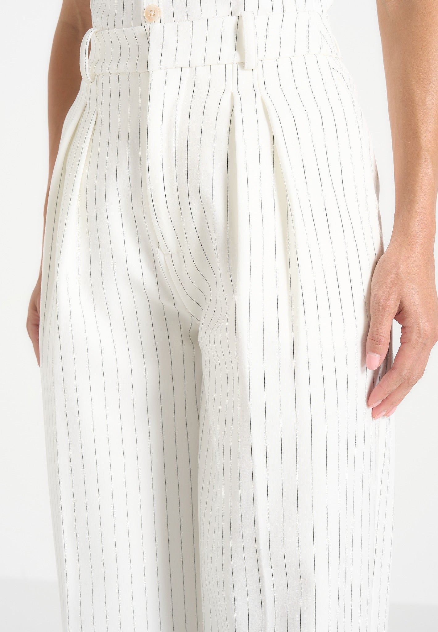 Julie - Pinstripe Twin Pleat Tailored Pants - White