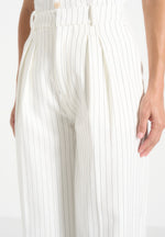 Julie - Pinstripe Twin Pleat Tailored Pants - White