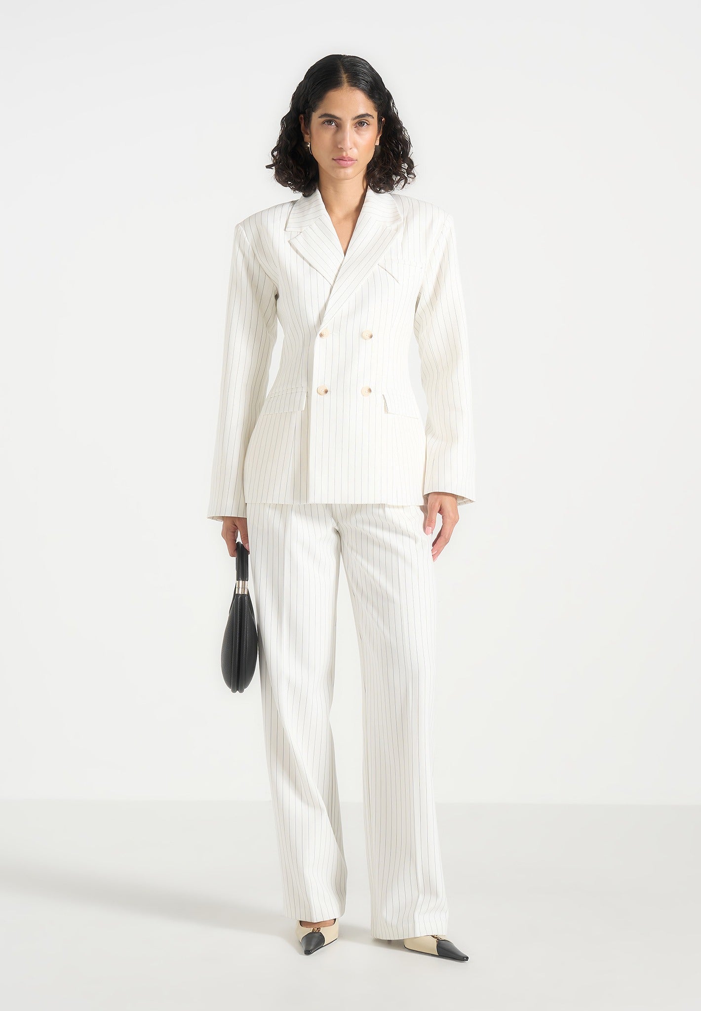 Julie - Pinstripe Twin Pleat Tailored Pants - White