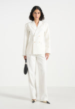 Julie - Pinstripe Twin Pleat Tailored Pants - White