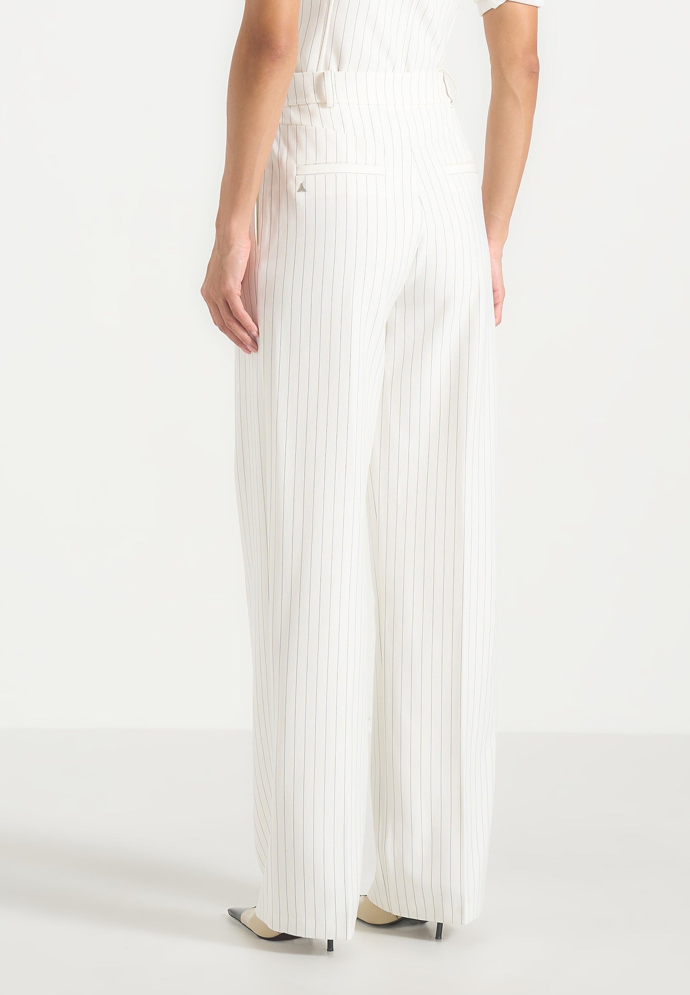 Julie - Pinstripe Twin Pleat Tailored Pants - White