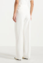 Julie - Pinstripe Twin Pleat Tailored Pants - White