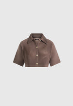 Mona - Cropped Pleated Short-Sleeve Shirt - Brown