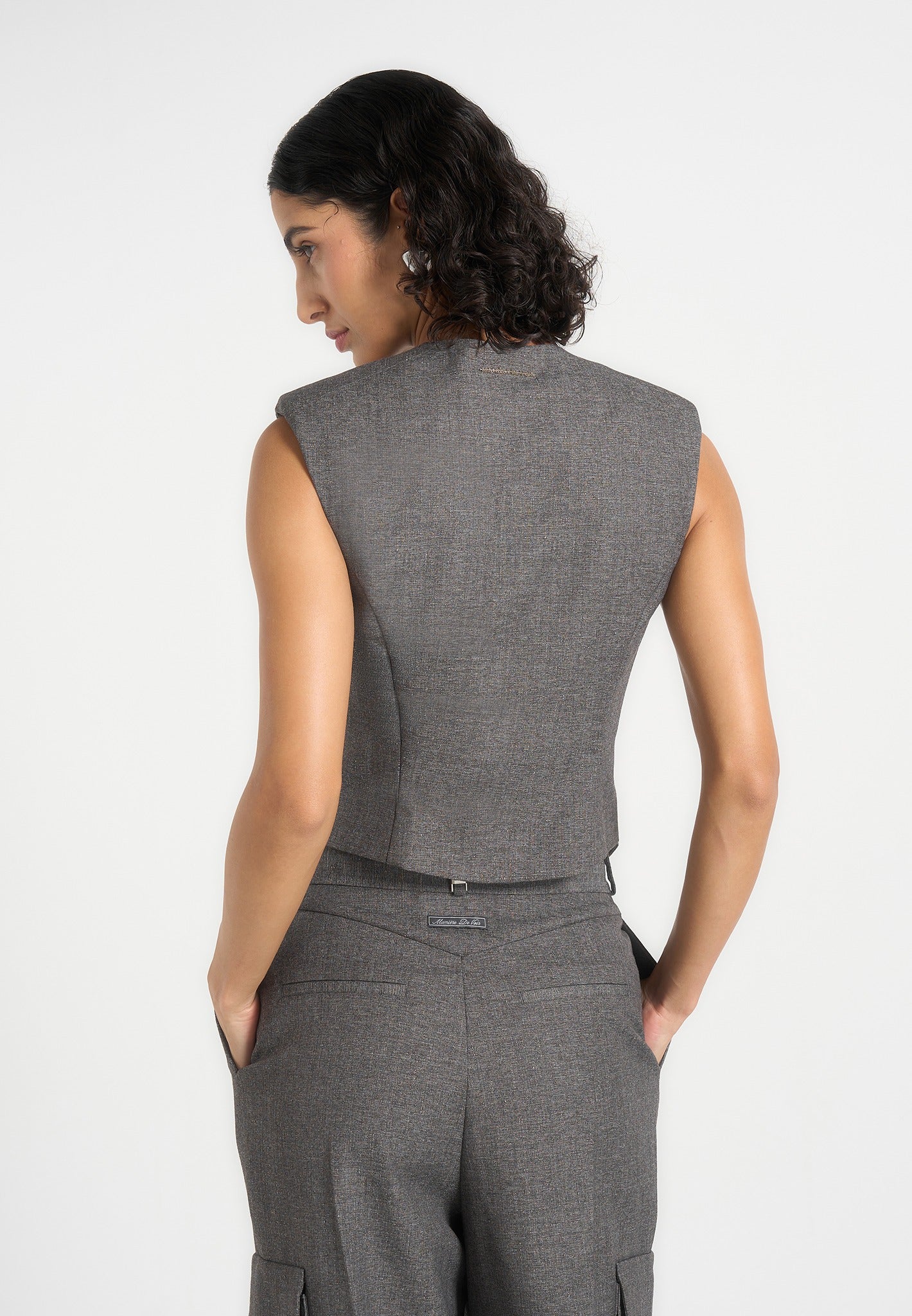 Laurence - Tailored Asym Wrap Suit Vest - Grey Marl