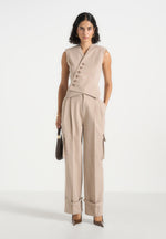 Laurence - Tailored Asym Wrap Suit Vest - Beige