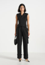 Laurence -  Tailored Asym Wrap Suit Vest - Black
