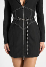 Corset Blazer Dress with Chain - Black