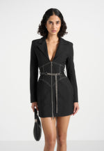 Corset Blazer Dress with Chain - Black