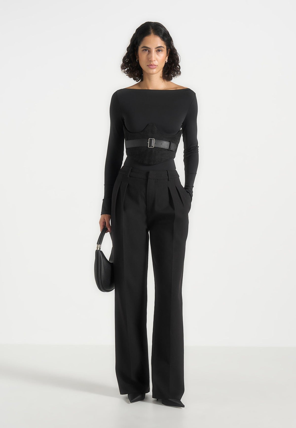 Chloe - Suede Corset with Belt - Black