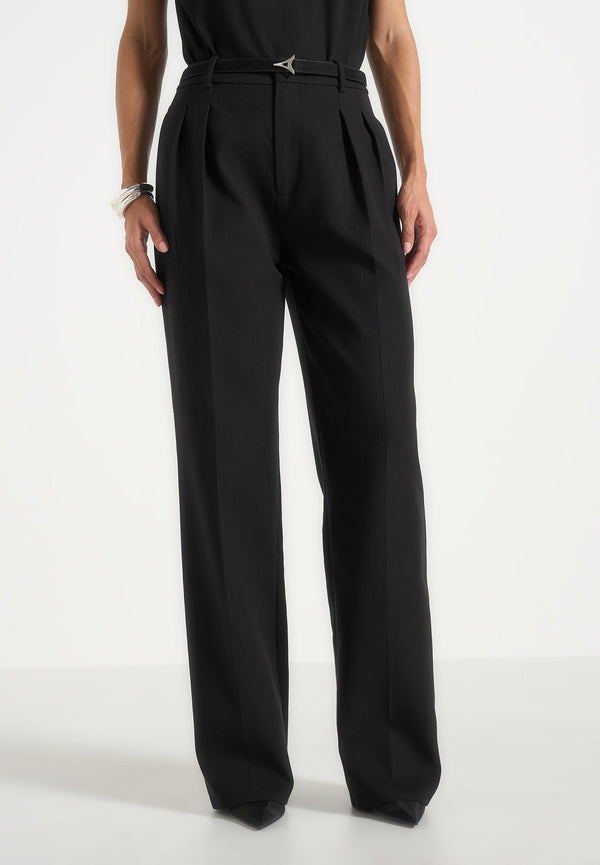 Julie - Tailored Twin Pleat Pants - Black