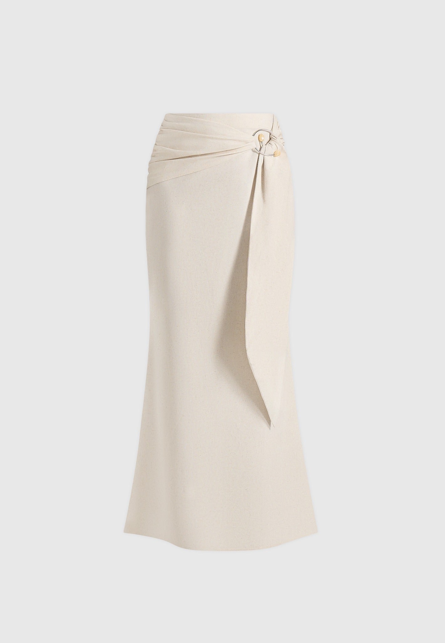 Holly - Linen Asymmetric Wrap Tie Maxi Skirt - Natural