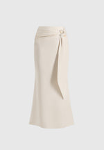 Holly - Linen Asymmetric Wrap Tie Maxi Skirt - Natural